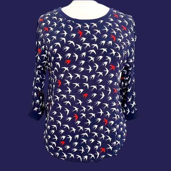 Anthropologie Tops - MAEVE by ANTHROPOLOGIE Navy/Red/ Bird Print Blouse, Size 8.